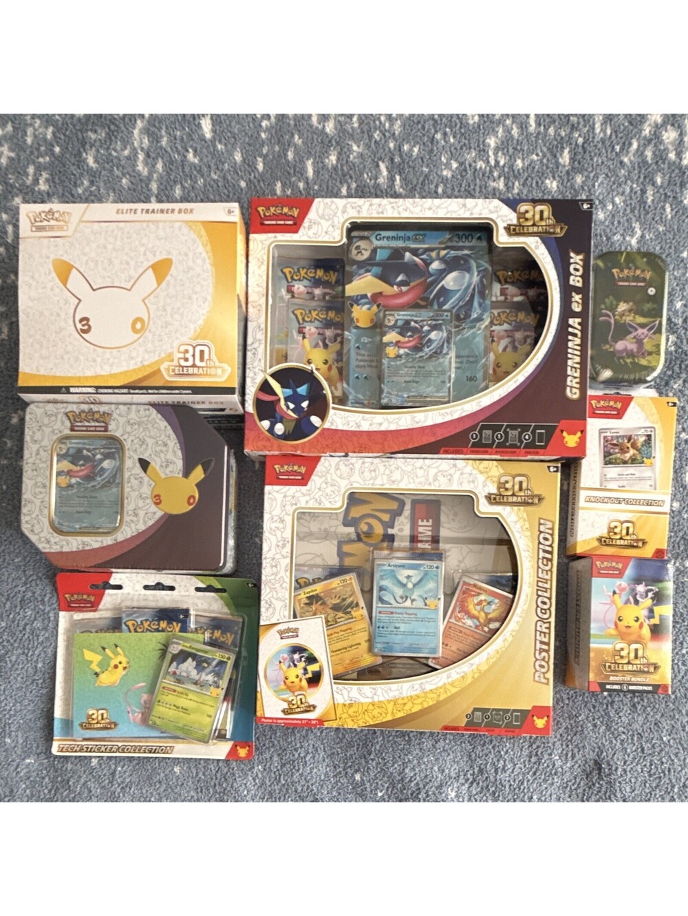 Pokémon 30th Sealed Lot ETB, Bundle, KO, tech, poster, ex box, mini/big tin